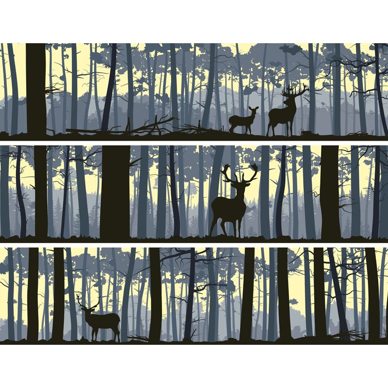 Cerf dans la forêt murale nordique imperméabilisation décoration murale de chambre à coucher, faite sur mesure