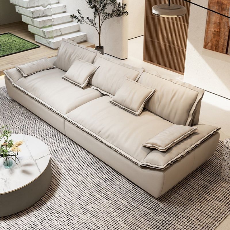 Contemporary Pillow Top Arm Living Room White Pillows Fabric Settee