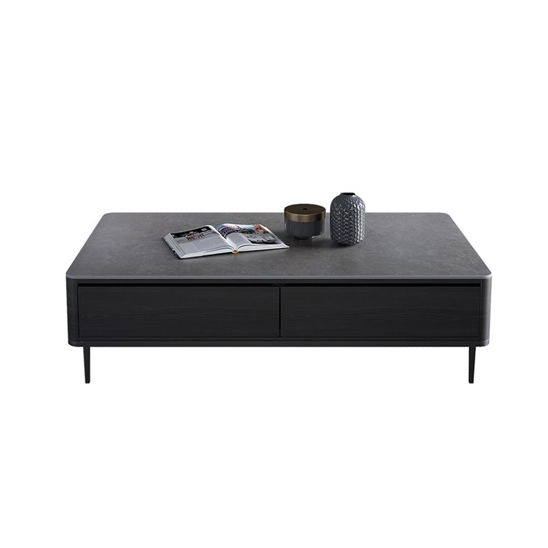 Rectangular Slate 4 Legs Coffee Table Modern 1 Single Cocktail Table with 4 Drawers