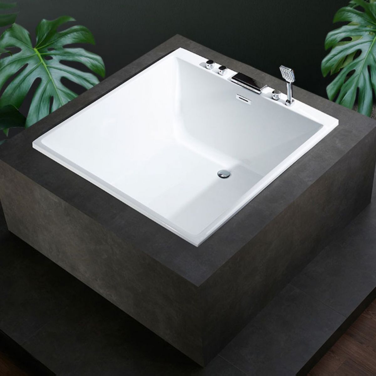 Acrylic Bath Drop-in Soaking Square Modern Center-Front Bathtub