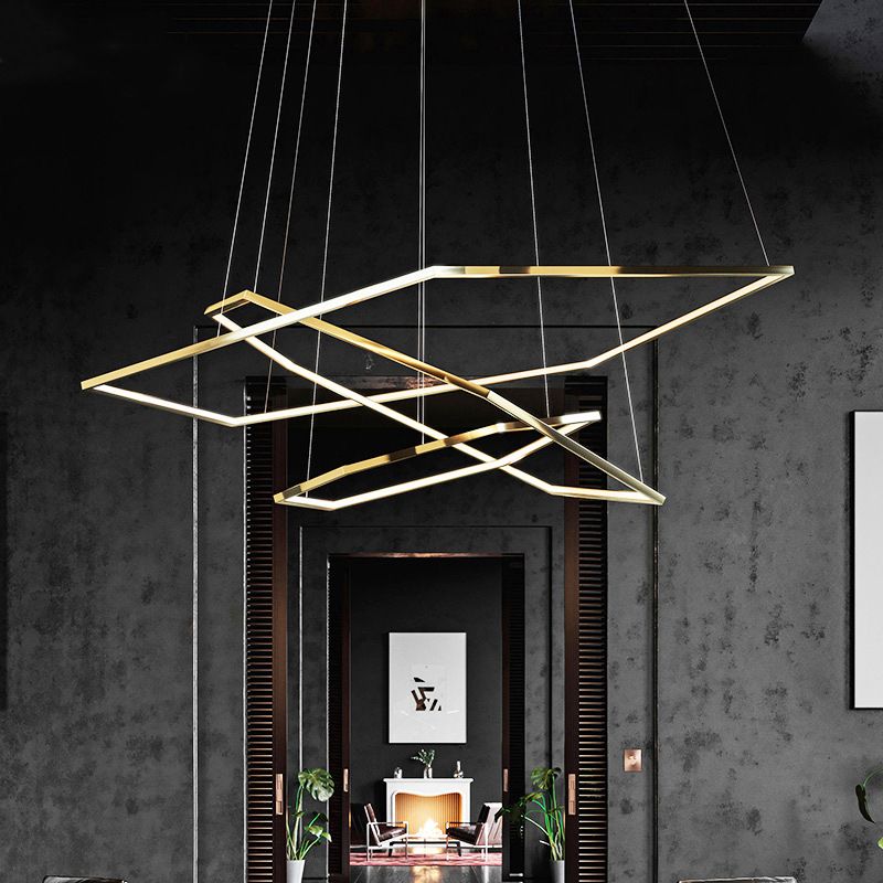 Contemporary Tiered LED Hanging Ceiling Lights Gold Metal Pendant Chandelier for Living Room