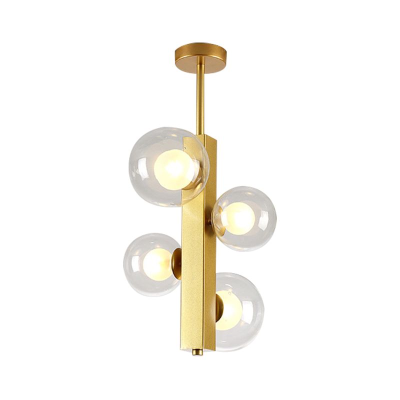 4/8 Lights Gold Linear Suspension Light Simple Modern Metallic Chandelier with Modo Clear/White Glass Shade for Dining Room