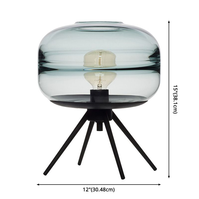 Lampe de table en verre de tambour de style nordique de style simplicité 11,5 "de largeur de chambre à coucher avec base de trépied en métal noir