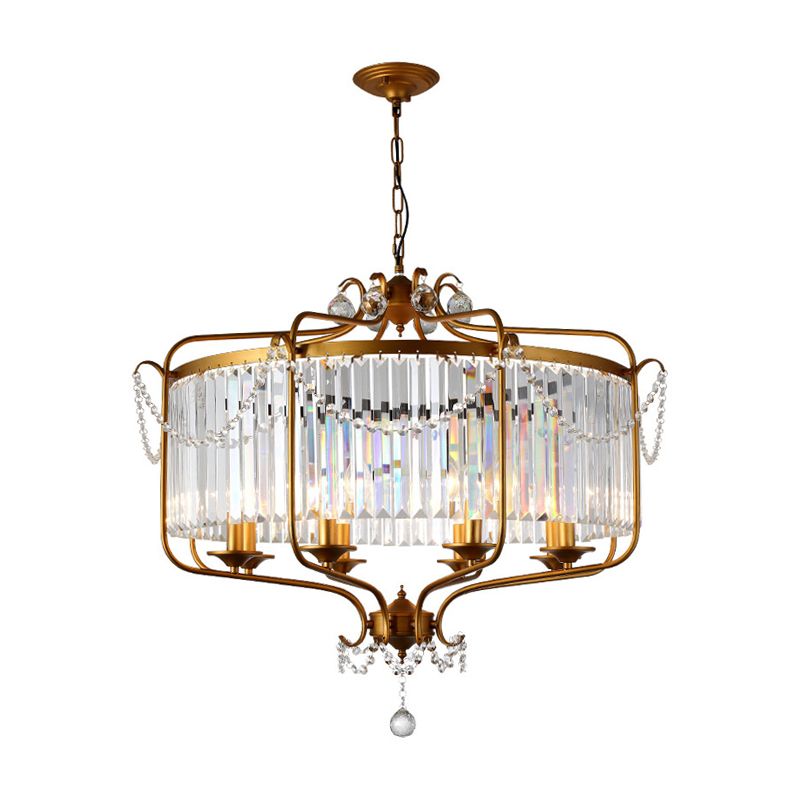 Rectangular-Cut Crystal Lantern Chandelier Light Postmodern 8 Lights Gold/Black Hanging Light for Living Room