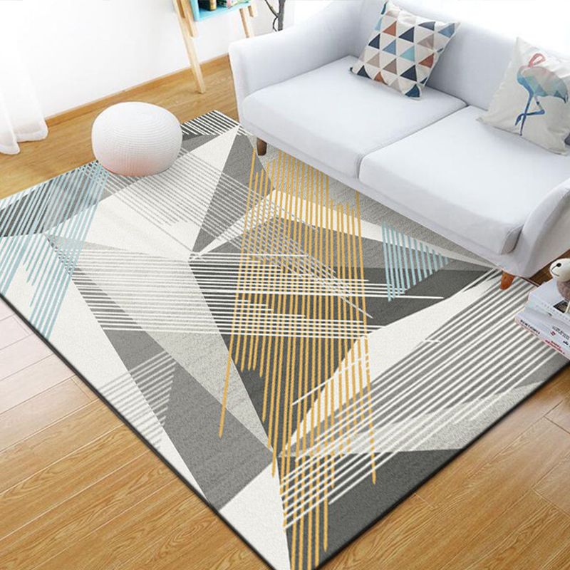 Multi-Color Living Room Rug Simple Geo Printed Carpet Cotton Blend Pet Friendly Machine Washable Rug