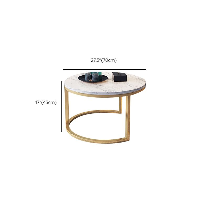 White Glam Pedestal Base Coffee Table with Stone Top and Metal Base