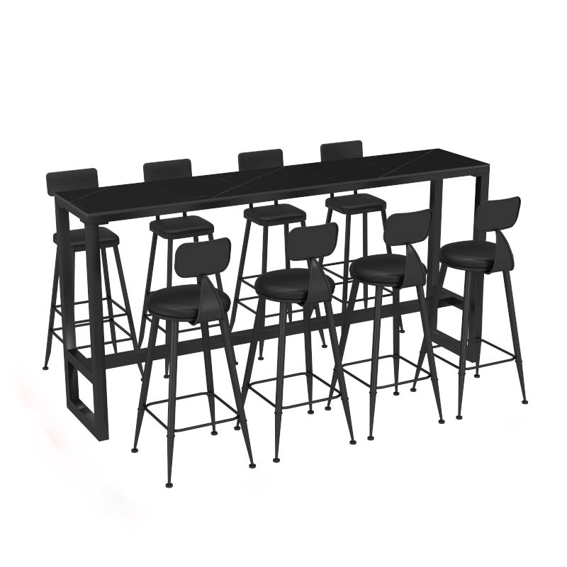 Black Bar Dining Table Sintered Stone Bar Height Cocktail Table with Metal Base