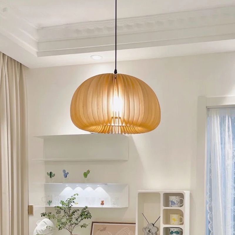 Simplicity Pumpkin Hanging Light Kit Wood 1-Light Ceiling Light for Dining Room