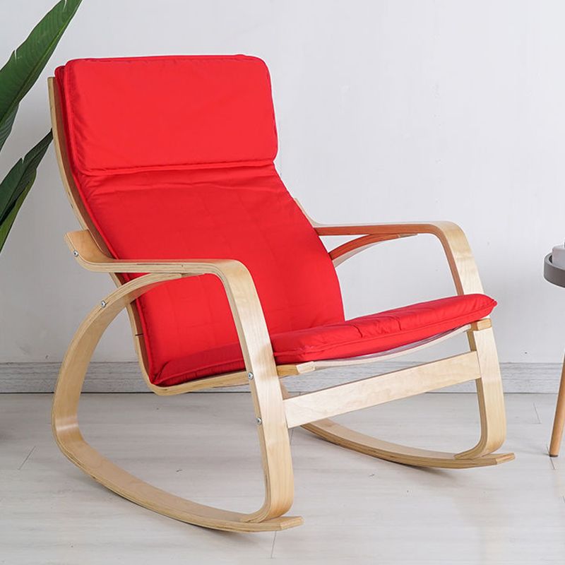 Fabric Rocking Chair Plain Wood Frame Removable Cushions Contemporary Rocking Chair