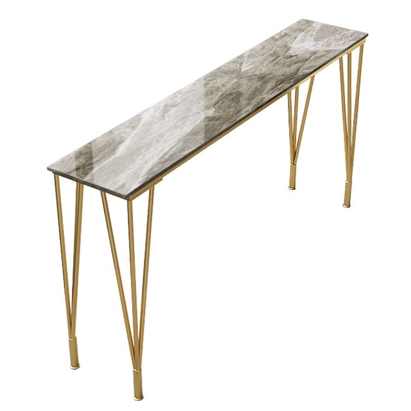 Industrial Bar Height Table Stone Top Pub Table with 4 Metal Legs