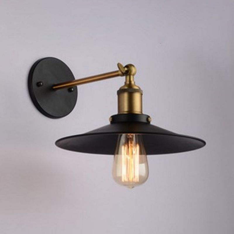 Cone Shade Metallic Wall Lighting Antique 1-Light Corridor Wall Mount Light in Black
