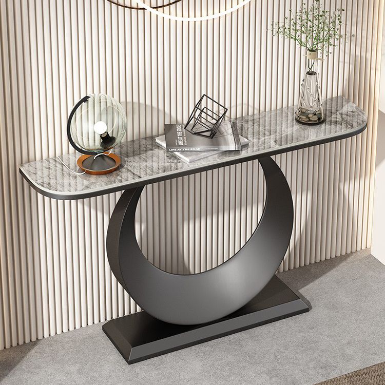 Contemporary Console Accent Table Antique Finish Half Moon Console Sofa Table in Stone