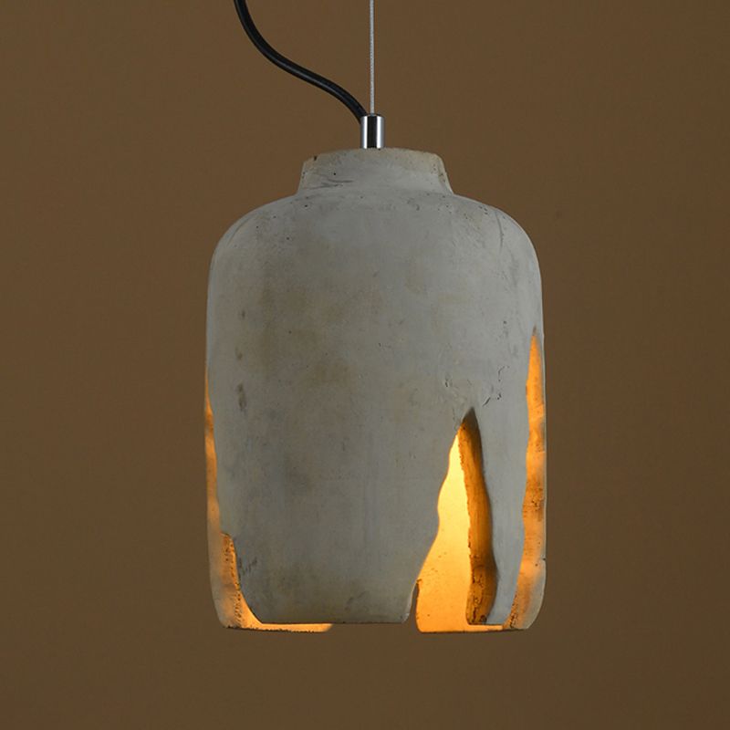 Cement 1-Light Hanging Lamp, Minimalist Gray Pendant Lighting for Living