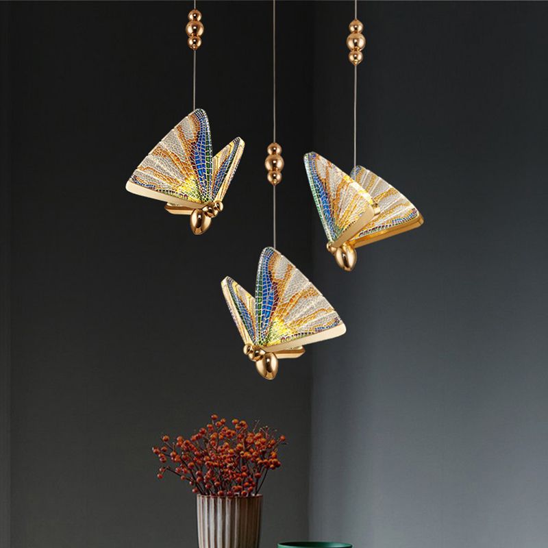 Butterfly Acrylic LED Pendant Lamp Artistic Gold Finish Hanging Lamp for Dining Room