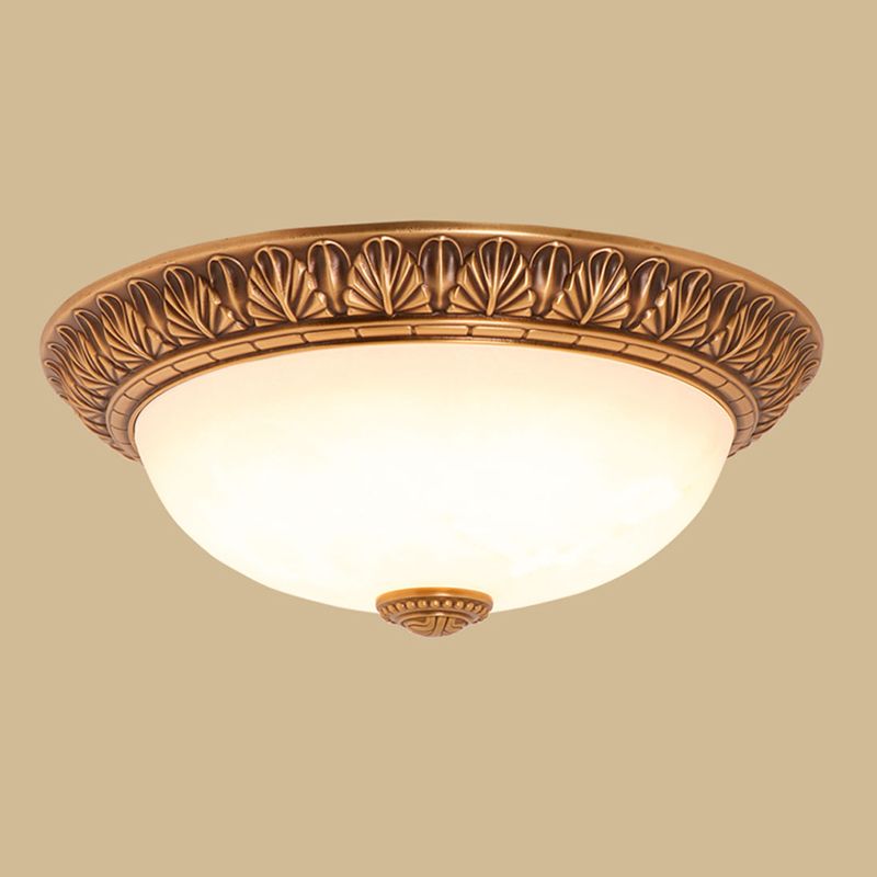 Cream Glass Bronze Flush Mount Light Flower/Leaf/Floral-Trimmed Bowl Traditional LED Ceiling Light Fixture, 12"/16" W