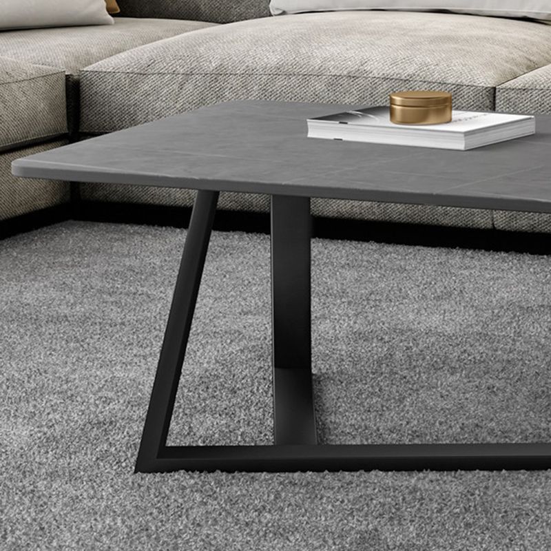 Glam Stone Coffee Table with Black Steel Base and Rectangle Top