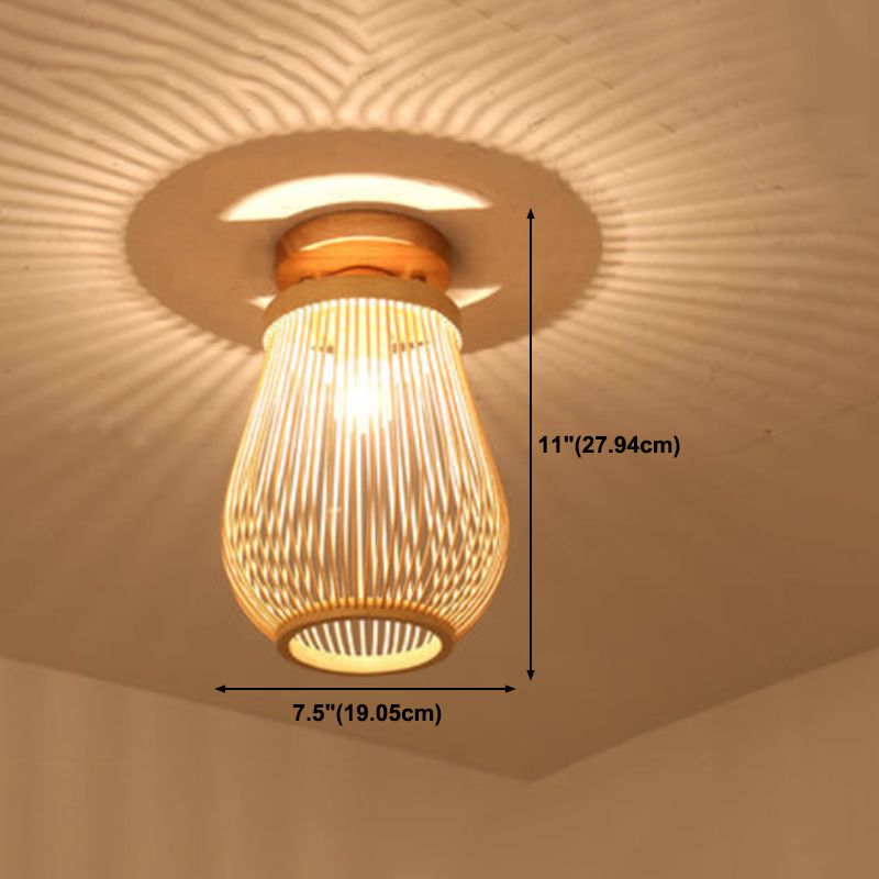 Asian Style Ceiling Lamp Bamboo Flush Mount Light for Hallway