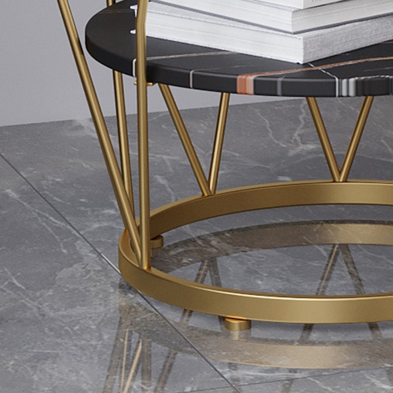 Frame Round Stone Side Table 19.7" W x 19.7" D x 23.6" H End Table with Storage Shelf