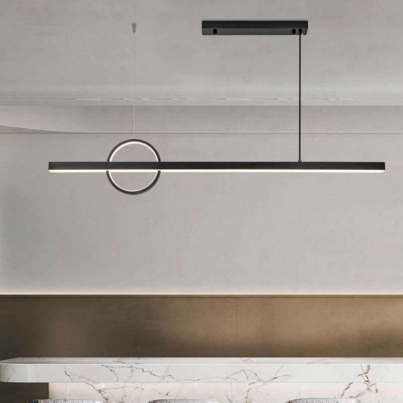 Linear Hanging Island Lights Modern Metal Chandelier Light in Black for Dining Room