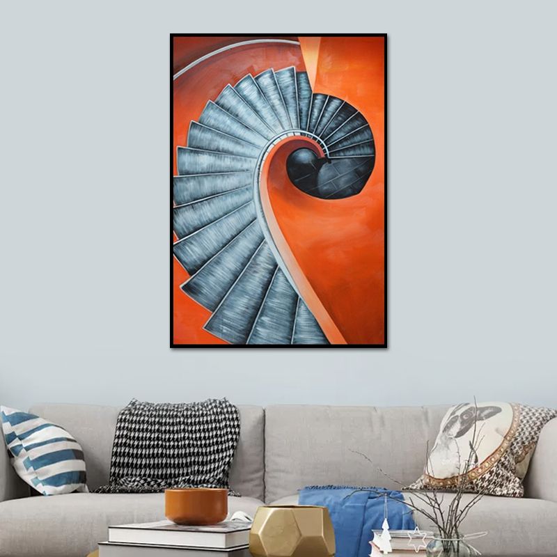 Orange Spiral Staircase Canvas Art Architecture Nordic Textured Surface Wall Decor