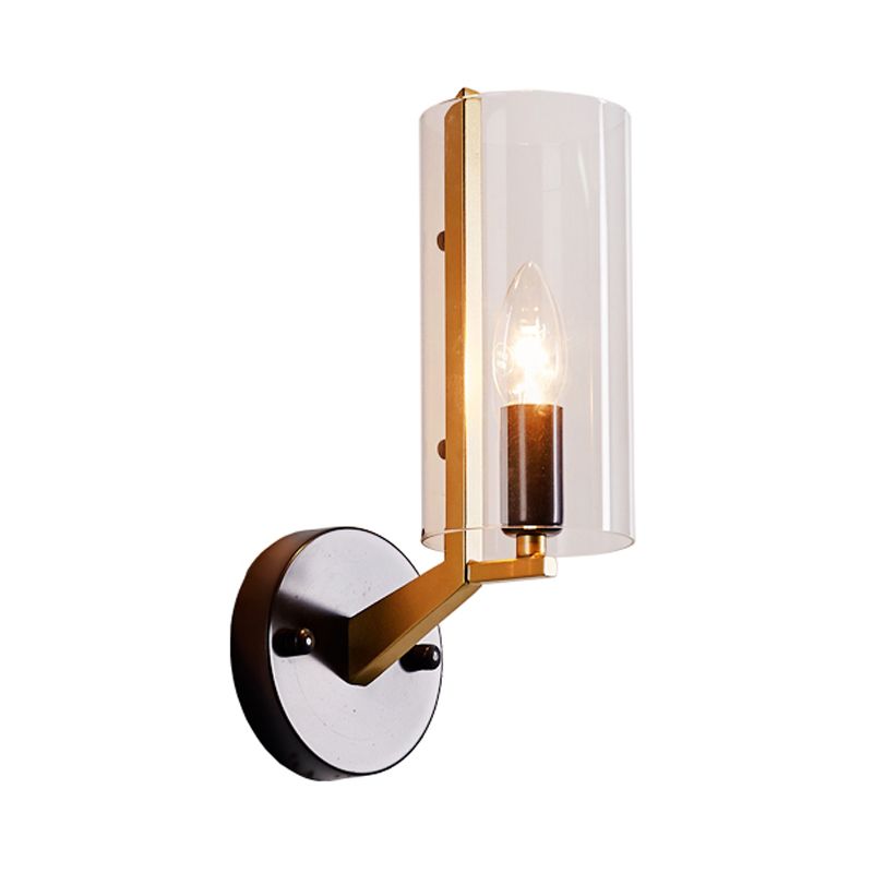 Traditional Candle Wall Mount Lighting Metal 1 Head Wall Mounted Lamp in Gold with Cylinder Clear Glass Shade