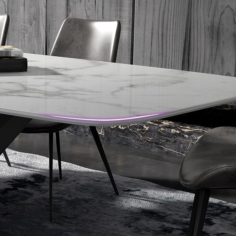 Ensemble de table à manger en pierre fritrée moderne avec table rectangle et jeu de restauration formelle de base de piédestal