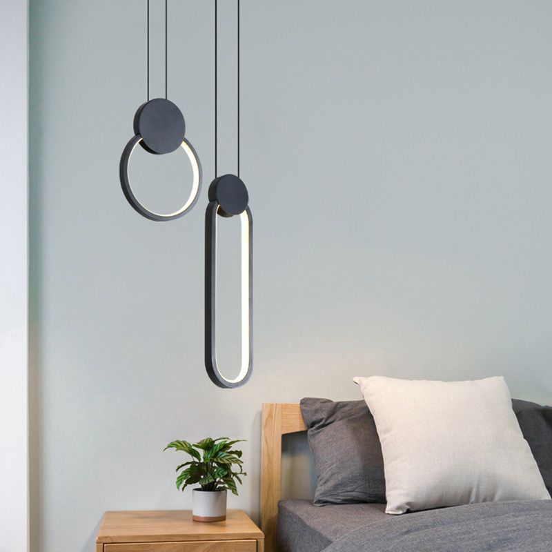 Moderno ciondolo rettangolare da 20 w camera da letto leggero soggiorno a led in alluminio nero