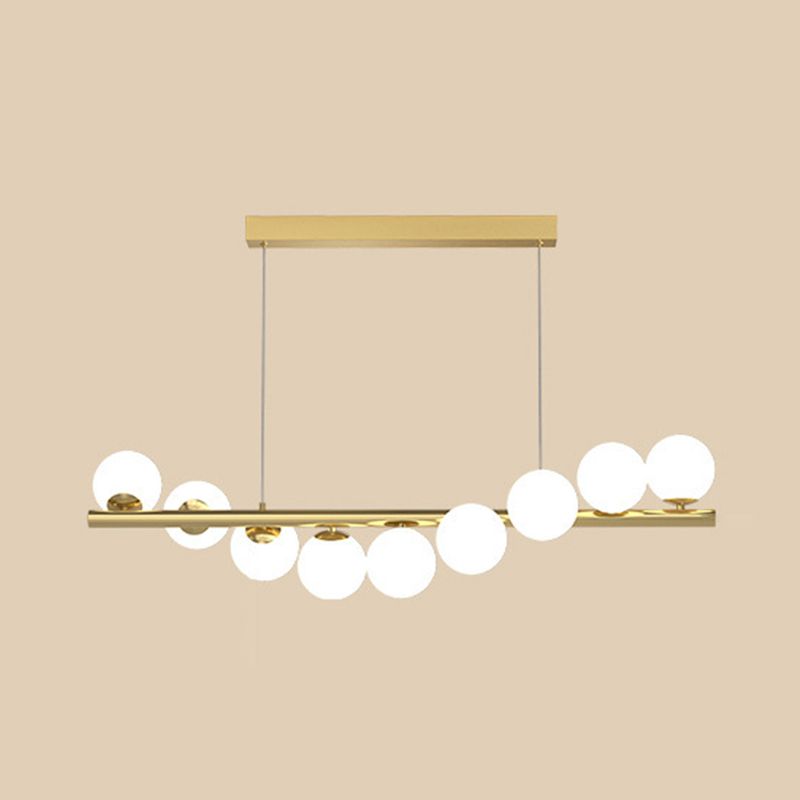 7/9/11-Light Contemporary Golden Kitchen Island Lighting Glass Ceiling Light for Bedroom