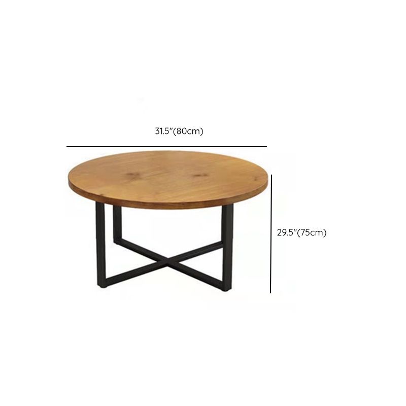 Modern Round Dining Table for Home Brown Solid Wood Table with Metal Base