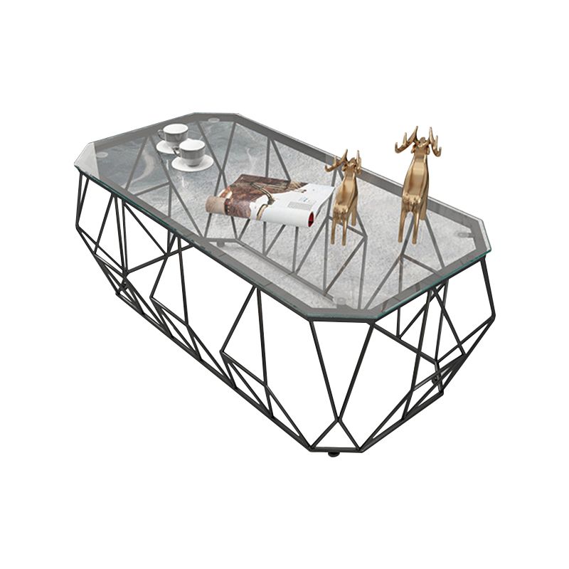 19.6"tall Modern Metal Frame Base Glass Octagonal Coffee Table