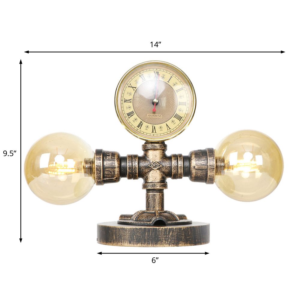 Tarea de sombra de plata de plata/bronce antiguo Lámpara industrial de la sala de estar de 2 luces Clear/Amber Glass.