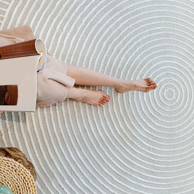 Grey Modern Area Carpet Stripe Print Polyester Area Rug Non-Slip Backing Rug for Living Room