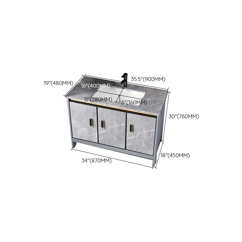 Contemporary Sink Cabinet Freestanding Mirror Cabinet Bathroom Vanity Set in Gray