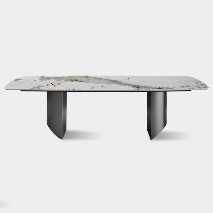 Mesa de comedor de piedra sinterizada de estilo moderno Mesa rectangular con base de pedestal doble