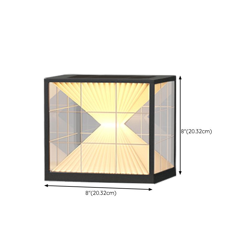 Square Shape Metal Solar Pillar Lamp Modern Style 1 Light Outdoor Lights in Black