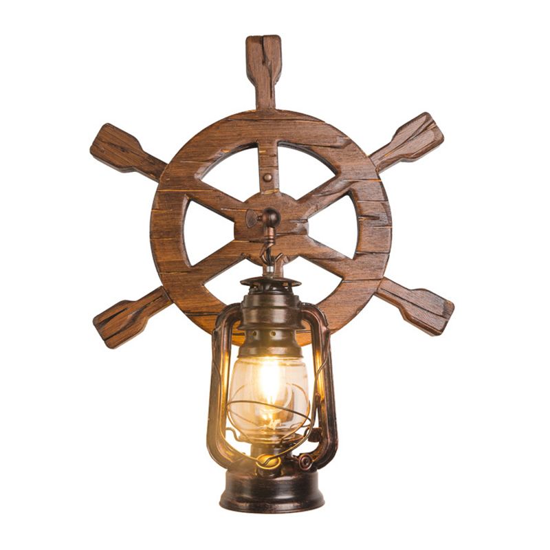 Industrial Nautical Style Wall Sconce Vintage Wooden Rudder Wall Lamp for Restaurant Bar