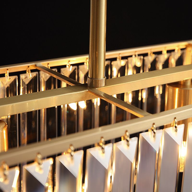 Modern Style Rectangle Shape Island Lights Crystal 3/4 Lights Pendant Light in Gold