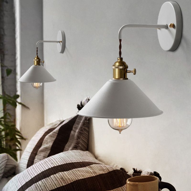 Metal Conical Shade Wall Light Nordic Colorful 8" Wide Wall Sconce for Living Room