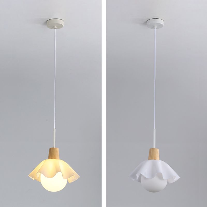 Witte bol hanglamp in moderne beknopte stijl houten binnenhangende lamp met glazen schaduw