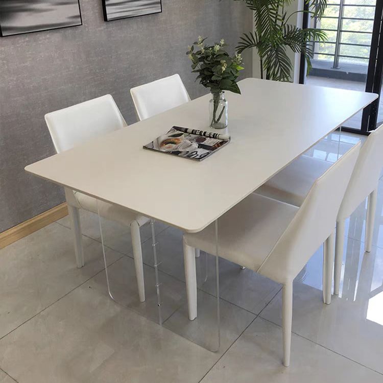 White Stone Dinette Table with Acrylic Base Modern Rectangle Dining Table