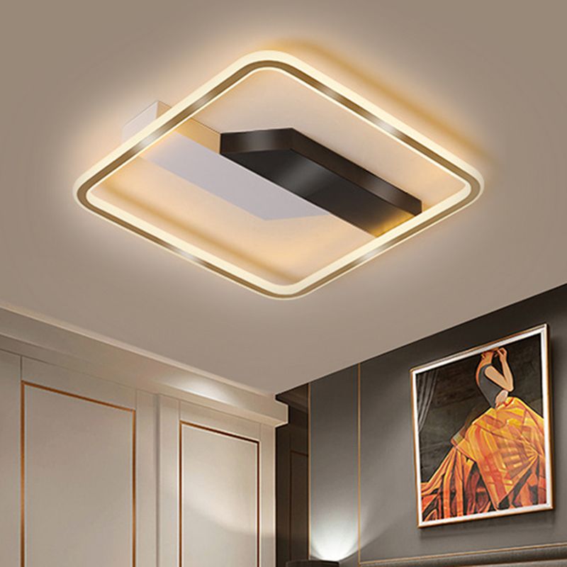 Square and Bar Flush Mount Contemporary Metallic LED Gold Ceiling Lamp Fixture in Warm/White Light, 18"/21.5" Width