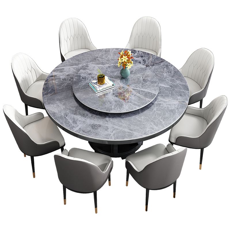 Table à manger ronde en pierre blanc-gris, meuble nordique à plateau tournant avec socle