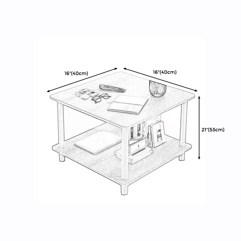 Scandinavian Wood End Table 4 Legs Sofa Side End Table with Shelf