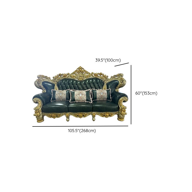 Green Genuine Leather Sofa Tufted Split-Back Rolled Arm Sofa