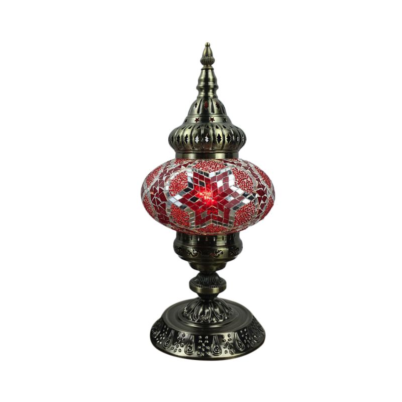 Iluminación de mesa de vidrieras elípticas Bohemia 1 Cabeza de la sala de estar Luz de la noche en blanco/rojo/amarillo