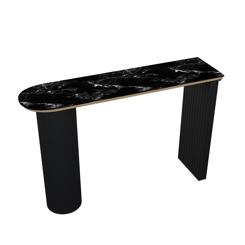 Faux Marble Bistro Bar Table Double Pedestal Bar Table for Living Room