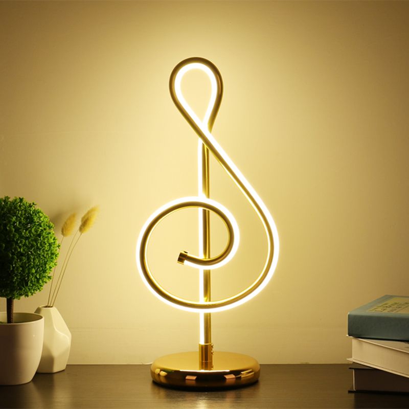 Black/White/Gold Musical Note Desk Lamp Minimalism LED Metal Night Table Lighting with Round Pedestal in Warm/White Light