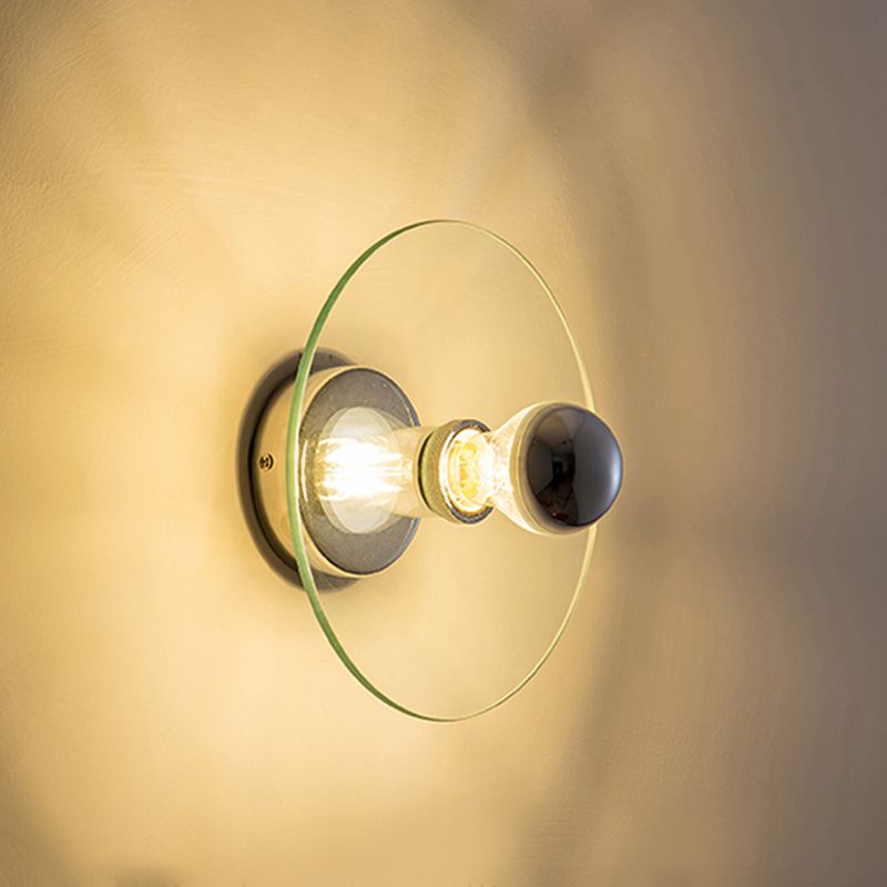 Glass Circle Wall Sconce Single Bulb lampada a parete in stile contemporanea in chiaro per camera da letto