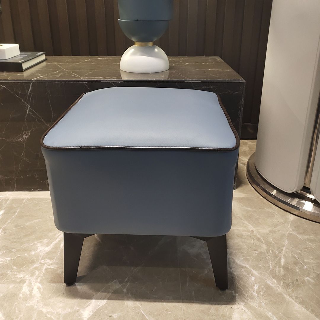 Mid-Century Modern Pouf Ottoman Faux Leather Upholstered Square Ottoman with Chair Legs