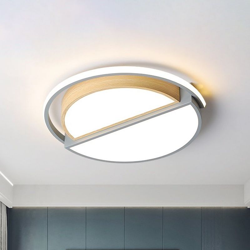Macaron Sliced ​​Round Iron Deckenleuchte 16,5"/20,5" breite LED-Unterputzbeleuchtung in Grün/Grau-Holz, warmes/weißes Licht